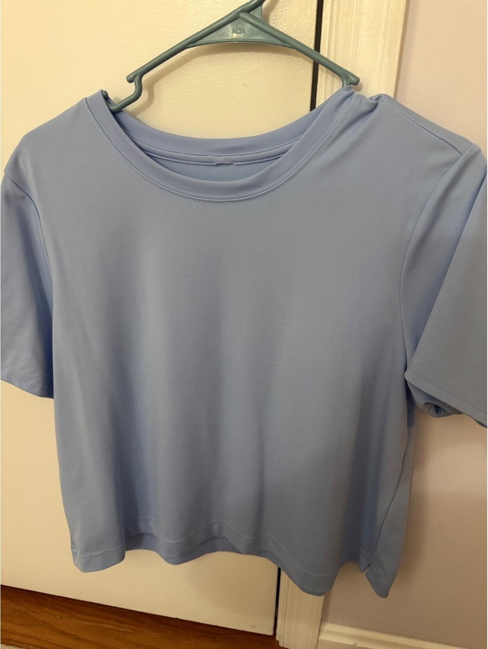Light Blue Short-Sleeve Round Neck Top with Relaxed Fit